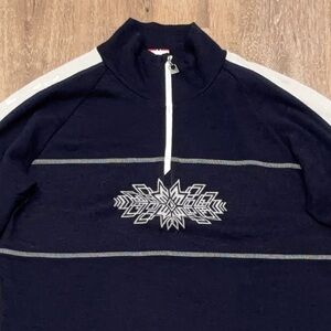 Dale Of Norway Mens Large 1/4 Zip Sweater Navy White Wool Snowflake Ski